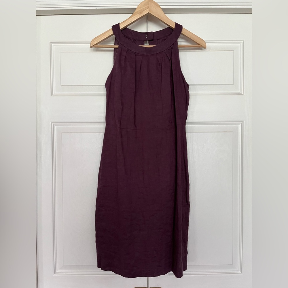 {LOFT} Sleeveless Linen Mini Shift Dress in Eggplant - Women's 0